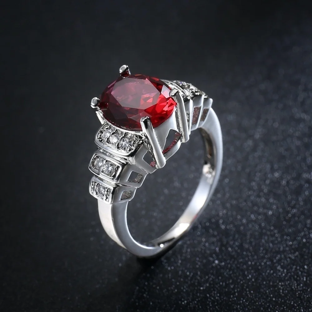 *HARMONLEE* Silver x Red Zircon Fashion Ring Size 8